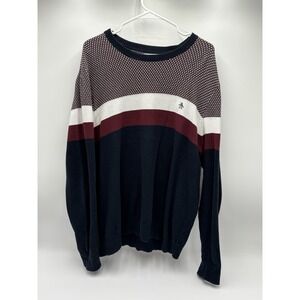Original Penguin Men's XL Sweater Navy Burgundy White 100% Cotton Crewneck